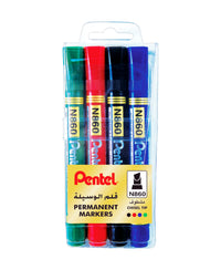 أقلام تحديد دائمة من بنتل، 4 ألوان، PE-N860-04