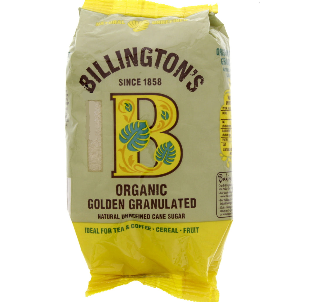 سكر قصب عضوي ذهبي محبب طبيعي غير مكرر من بيلينغتون، 500 غرام