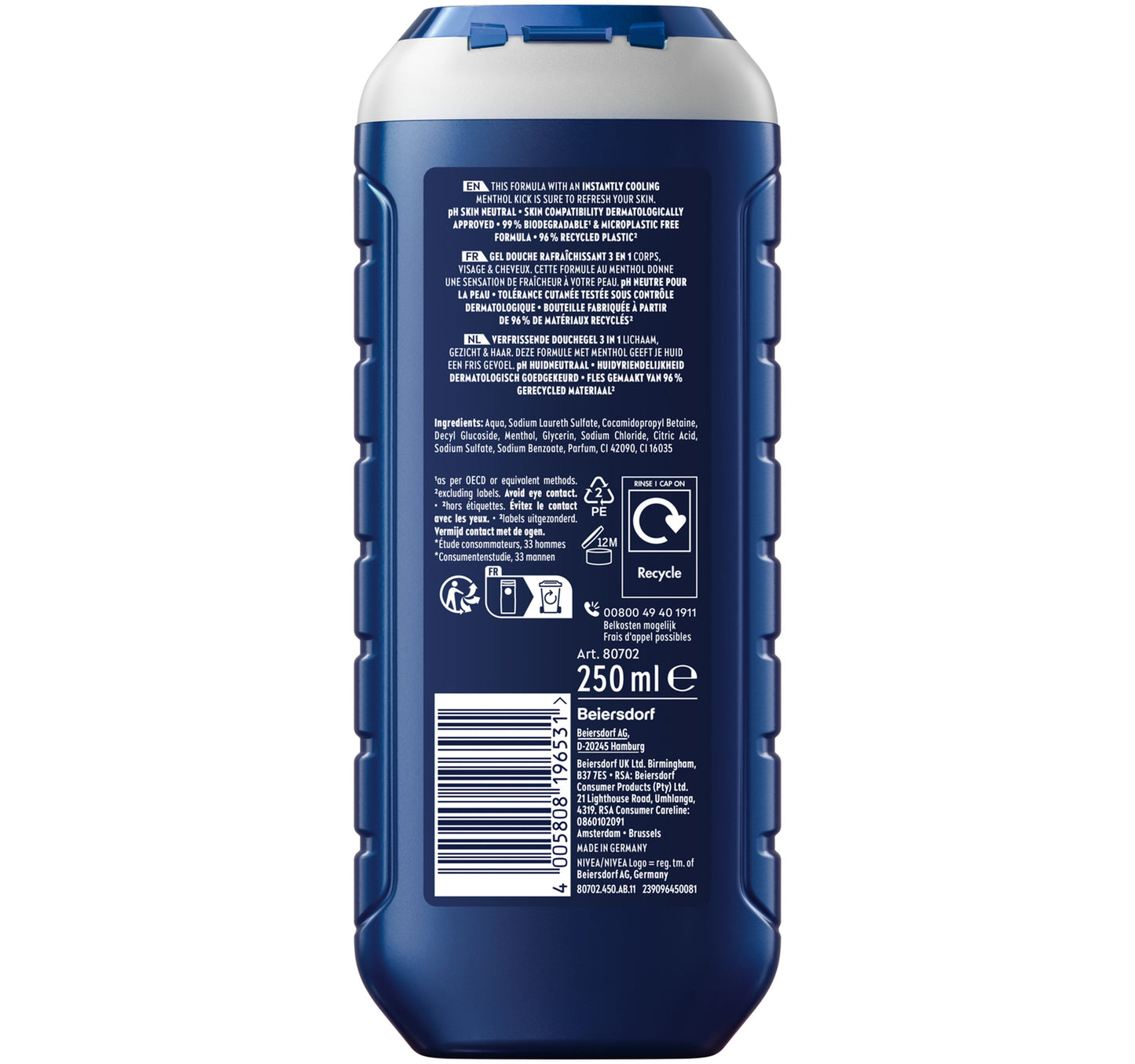 Nivea Men Cool Kick Shower Gel 3in1 Body Wash 250 ml