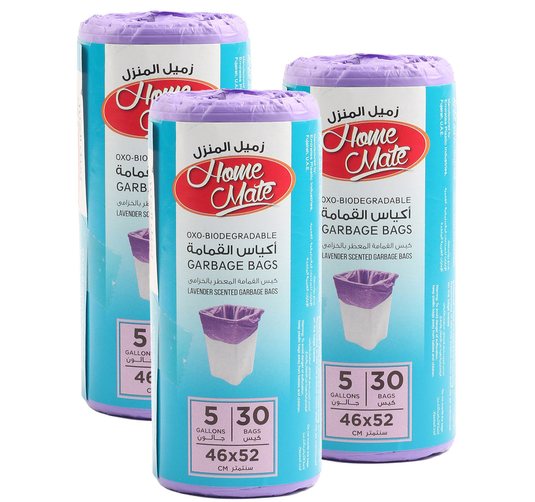 أكياس قمامة برائحة اللافندر من هوم ميت، سعة 5 جالون، مقاس 46 سم × 52 سم، 3 × 30 قطعة