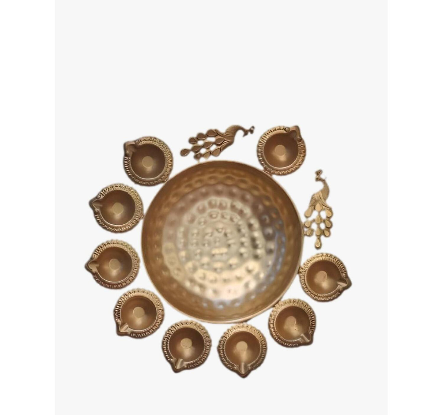 Maple Leaf Decorative Metal Diya Traditional Peacock Thali 22.5cm