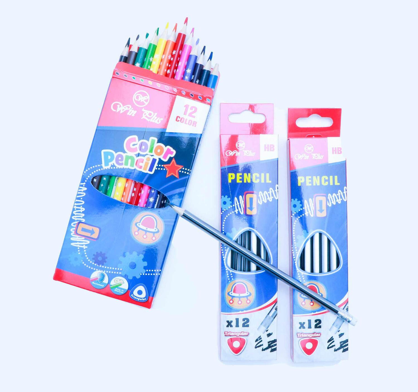 Win Plus HB Pencils Triangular 2x12's + Win Plus Color Pencils 12's
