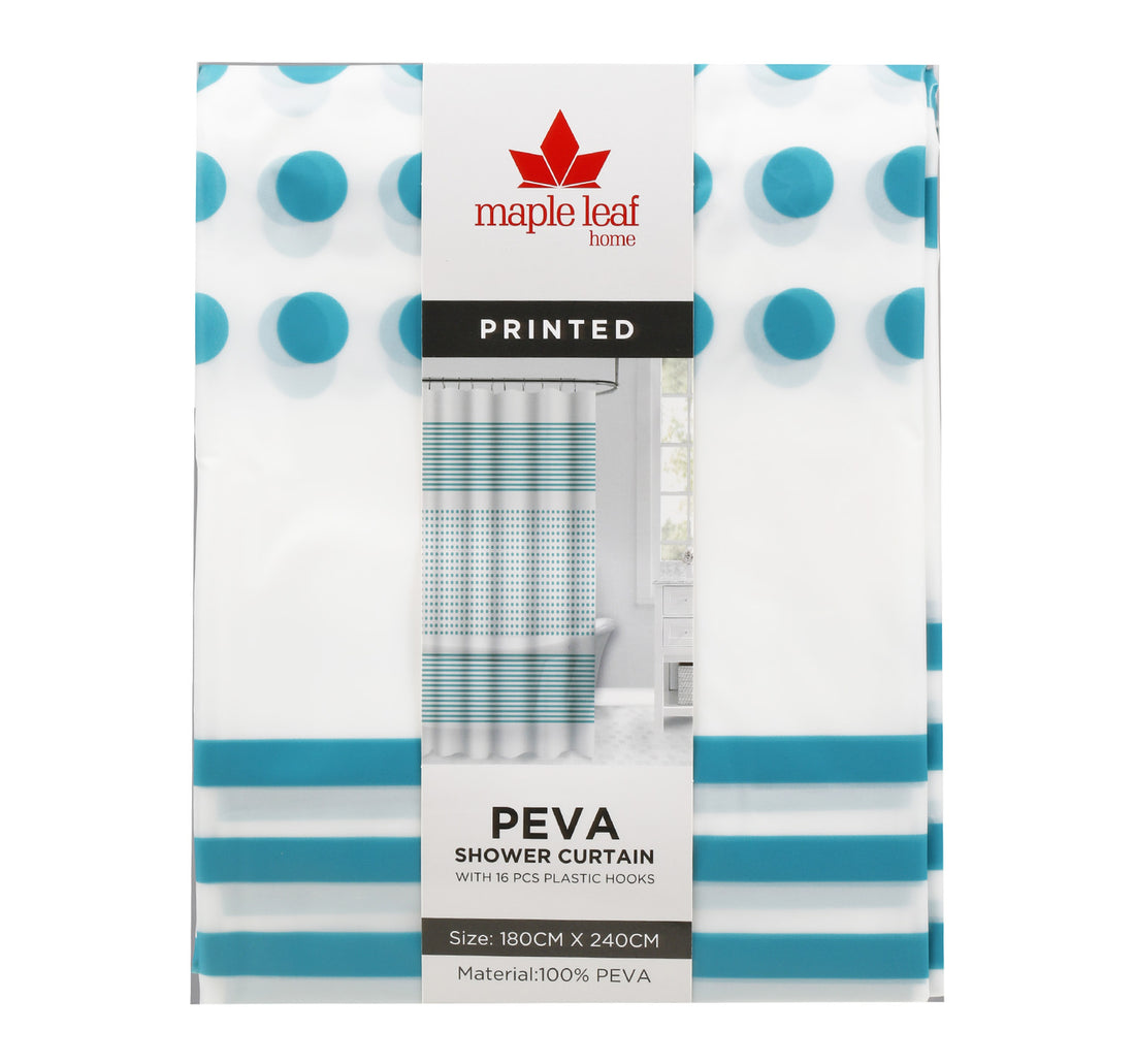 Maple Leaf Home Printed Peva Shower Curtain, 180 x 240 cm, Assorted