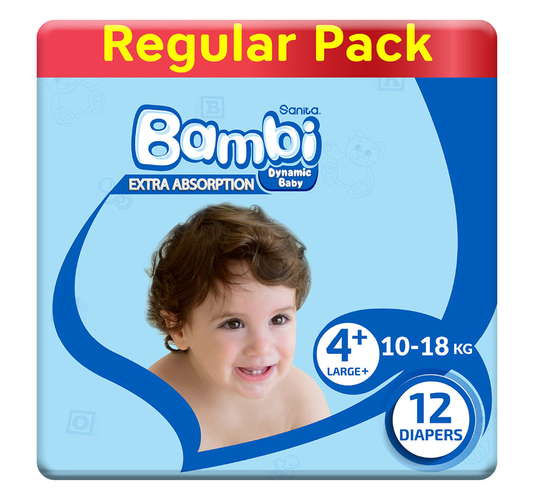 Sanita Bambi Baby Diaper Regular Pack Size 4+ Large Plus 10-18 kg 12 pcs