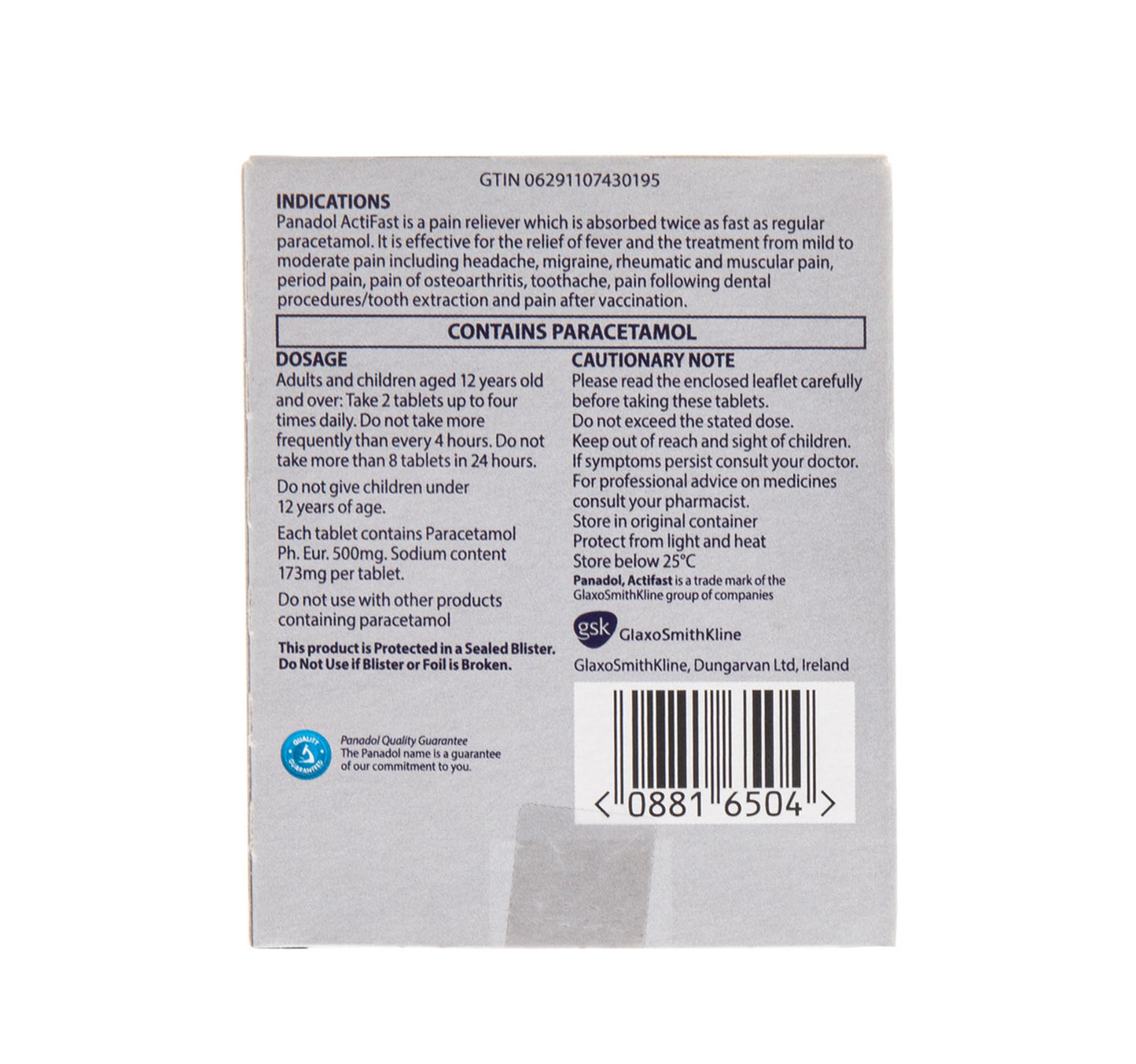 Panadol Actifast Tablets for Fast Pain Relief From Headaches 20pcs