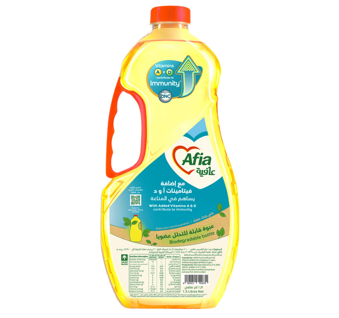 Afia Pure Sunflower Oil Enriched with Vitamins A D & Zinc 1.5 Litres
