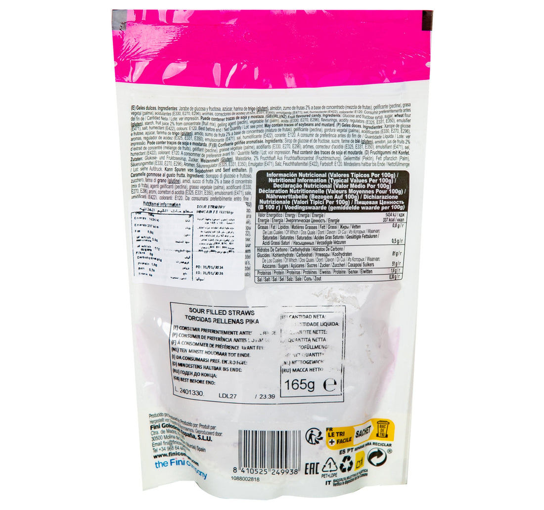 Fini Sour Filled Straws With Strawberry 165 g
