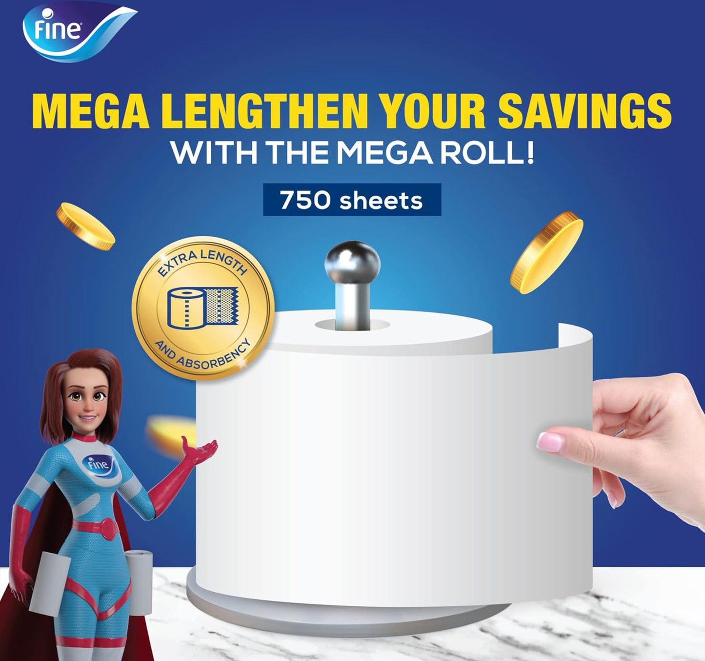 Fine Kitchen Towel Super Mega Roll 2ply Value Pack 2 x 750 Sheets