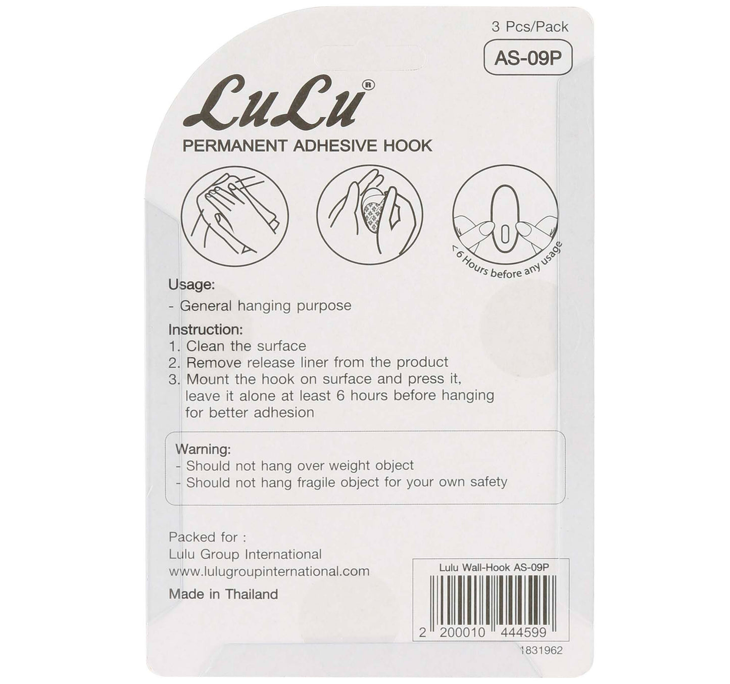 LuLu Permanent Adhesive Wall Hook, AS-09P