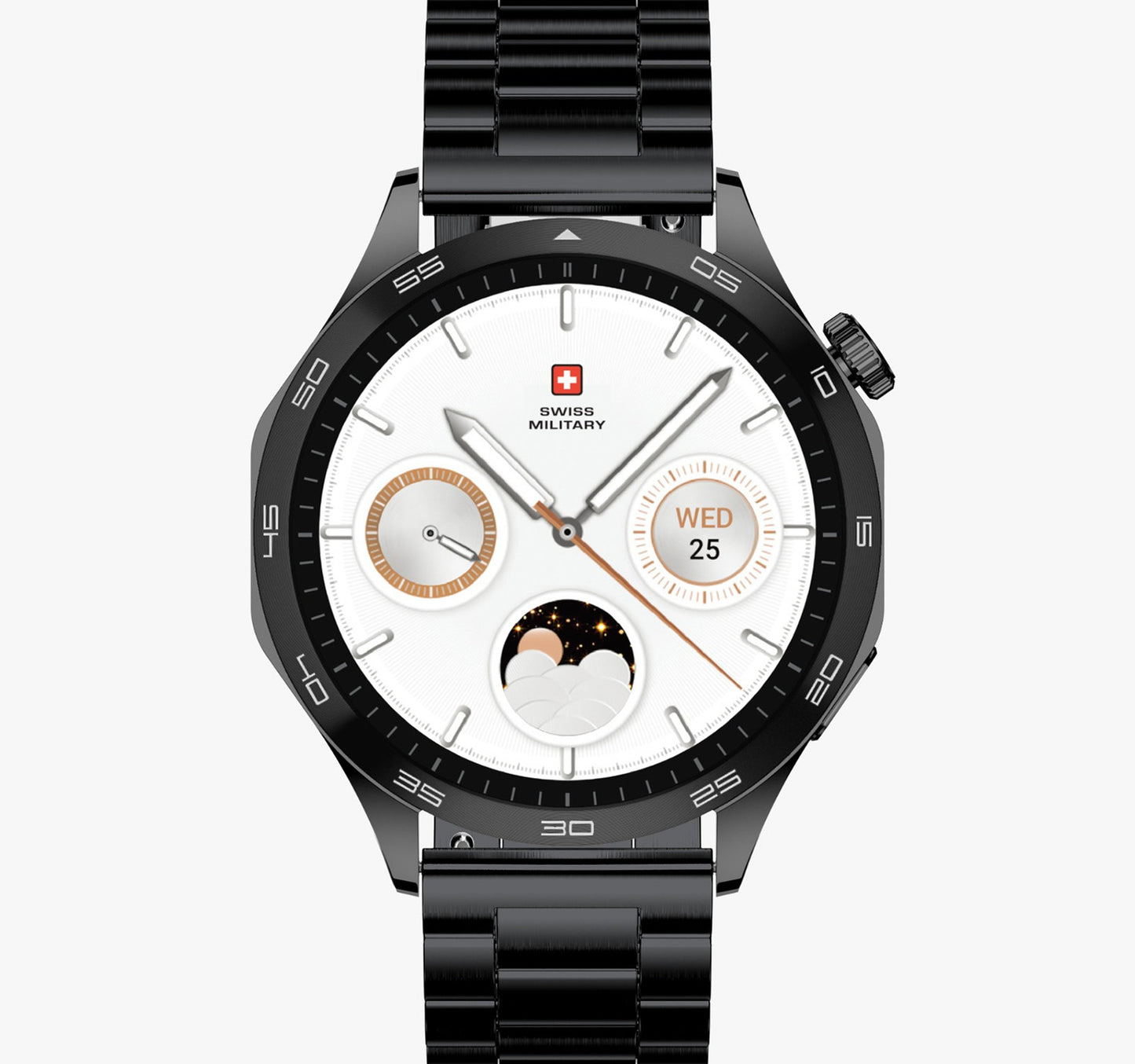 Swiss Military Swiss International Smart Watch, 1.43 AMOLED Display, Black Frame with Black Metal Strap