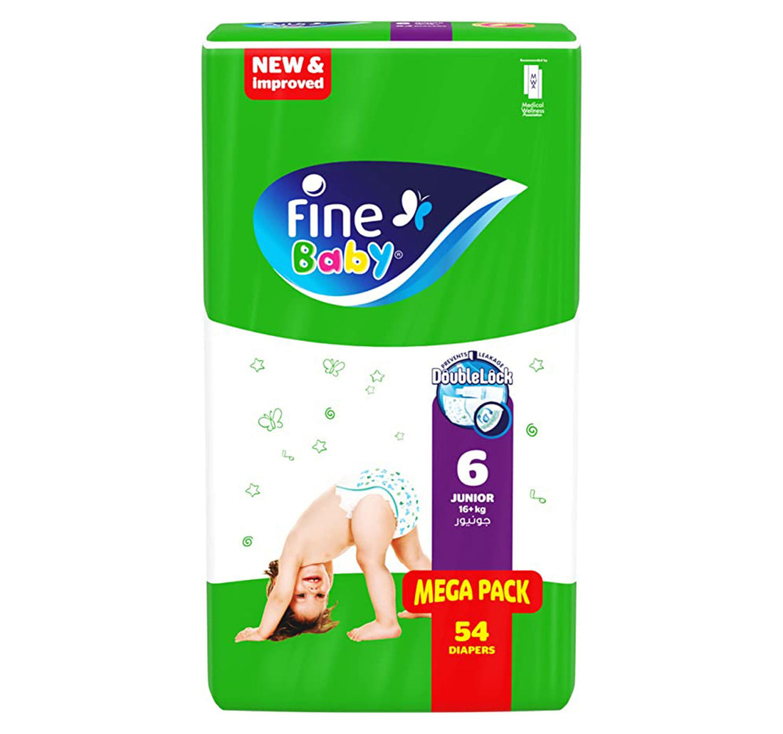 Fine Baby Diapers Double Lock Junior Size 16+ kg Value Pack 54 pcs