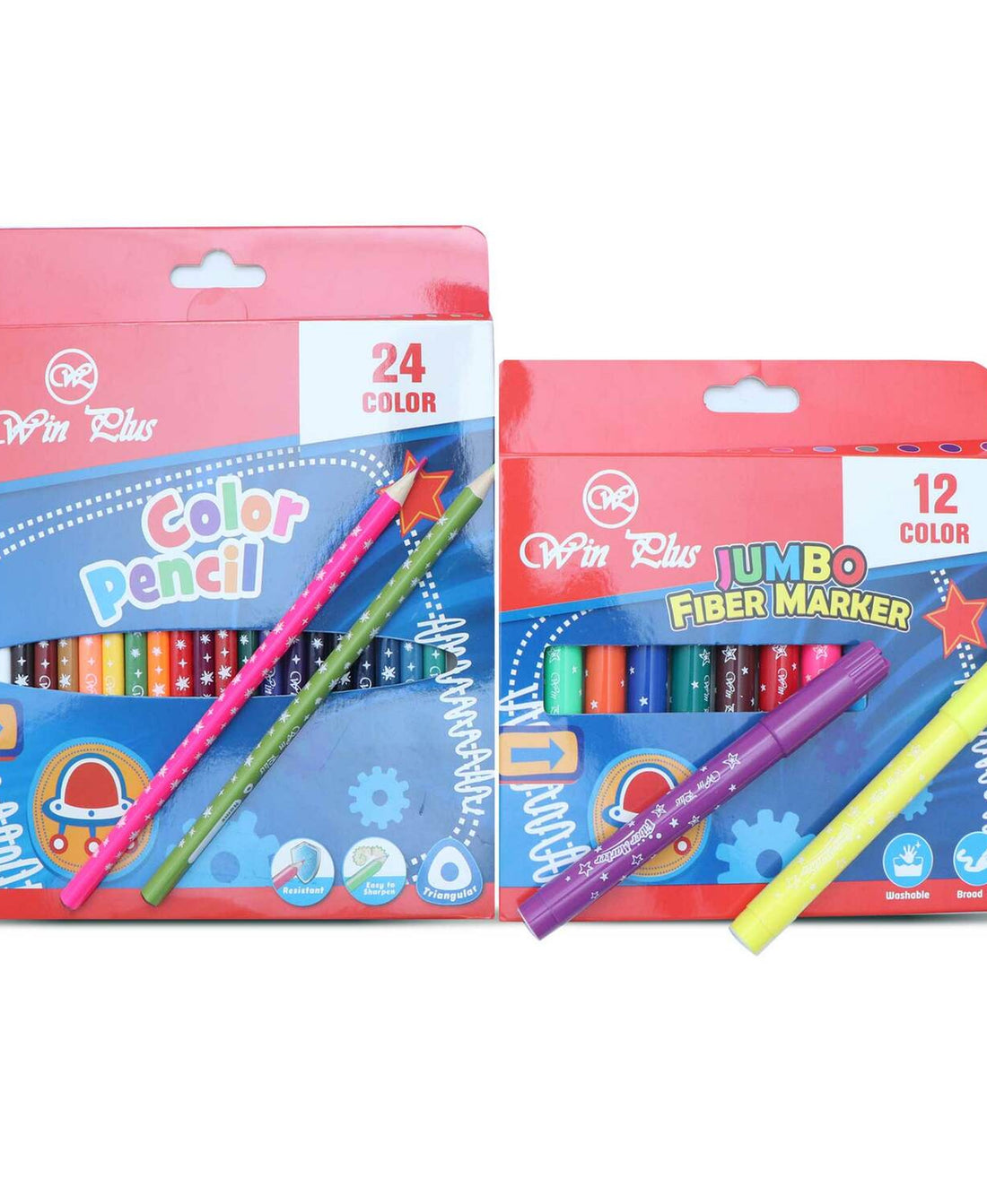 Win Plus Color Pencil 24's + Jumbo Fiber Marker 12's KR971277-1
