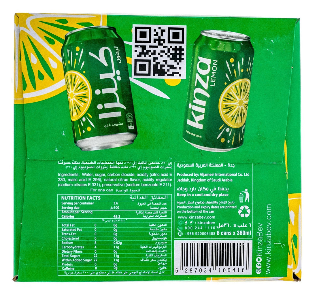 Kinza Carbonated Drink Lemon 6 x 360 ml
