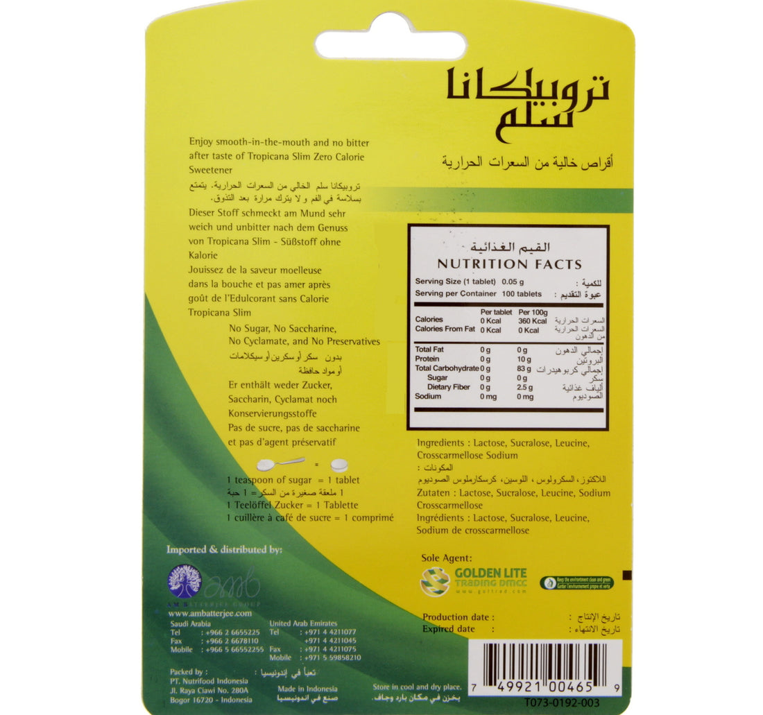 Tropicana Slim Zero Calorie Sweetener Tablets 100pcs