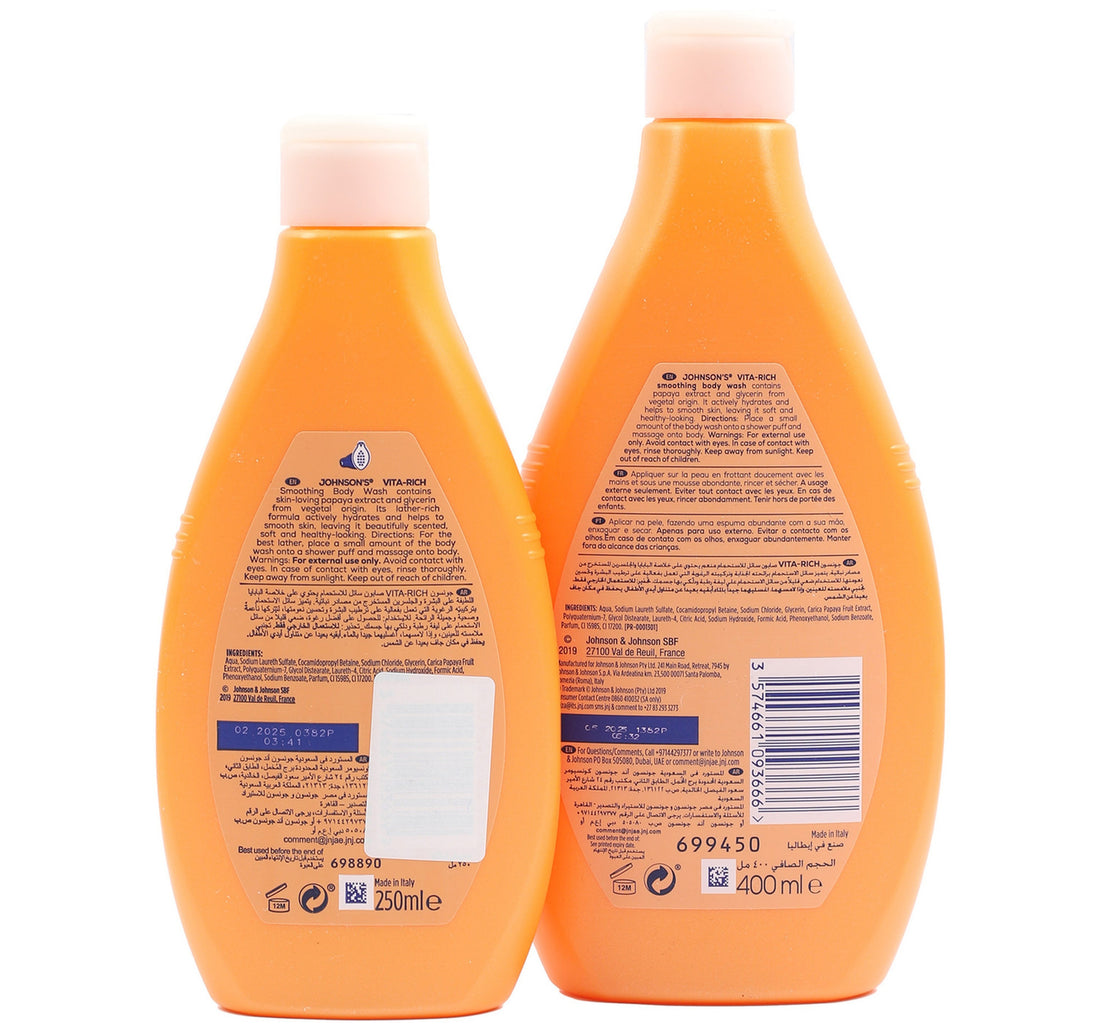 Johnson's Vita-Rich Smoothing Body Wash With Papaya Extract 400 ml + 250 ml