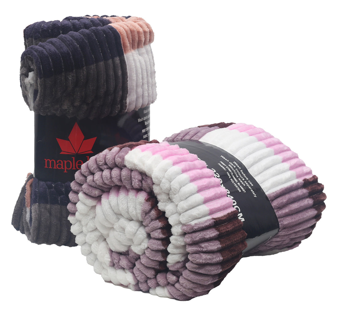 بطانية فلانل بنقشة أوراق القيقب، 220 × 240 سم، شريط متنوع