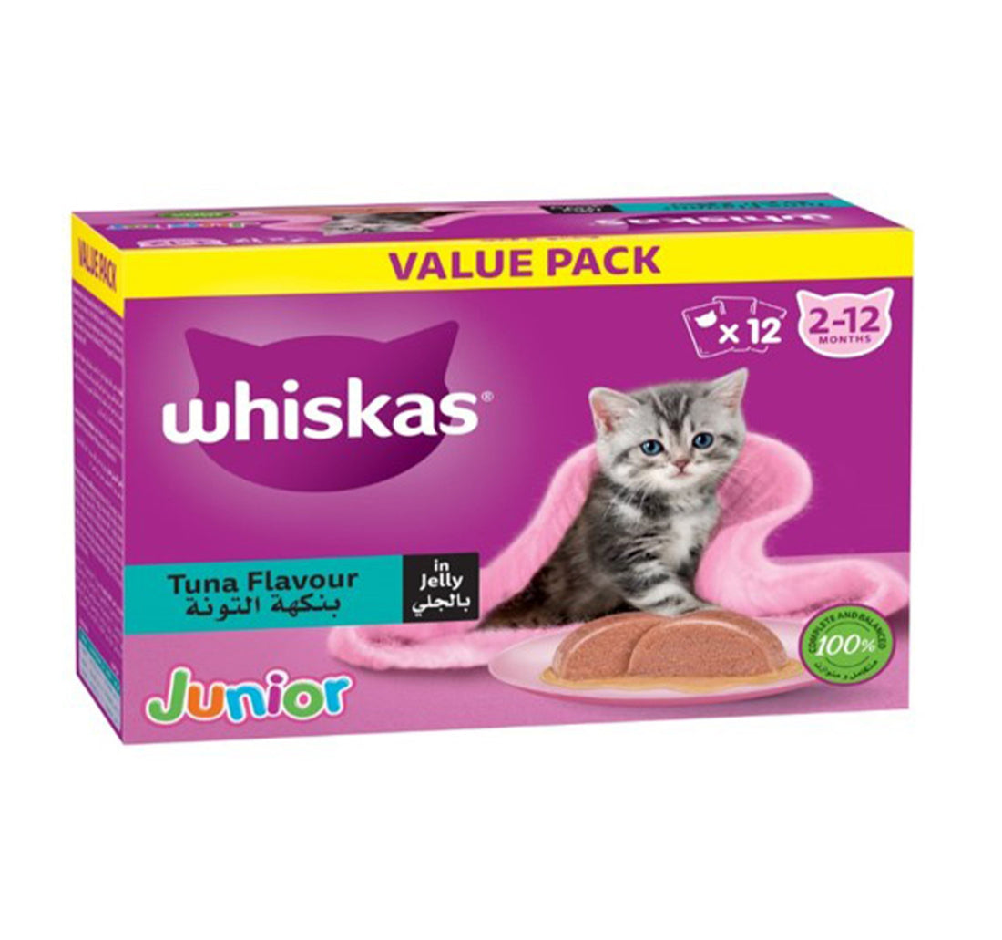 Whiskas Junior Tuna Flavour In Jelly Cat Food For 2-12 Months Value Pack 12 x 80 g