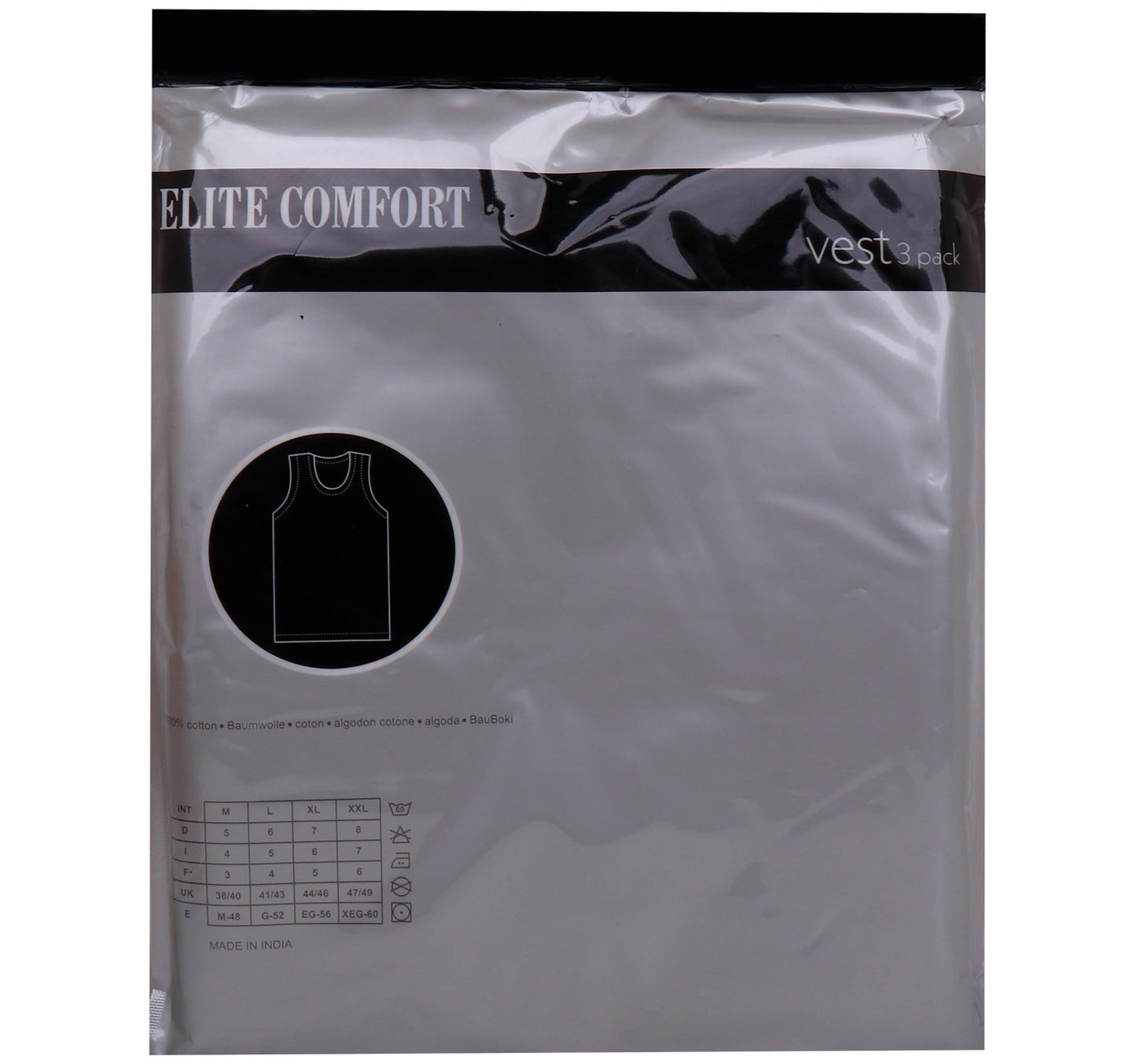 Elite Comfort Cotton Men's Rib Vest, XL, 3 pcs, White, ELXRVW