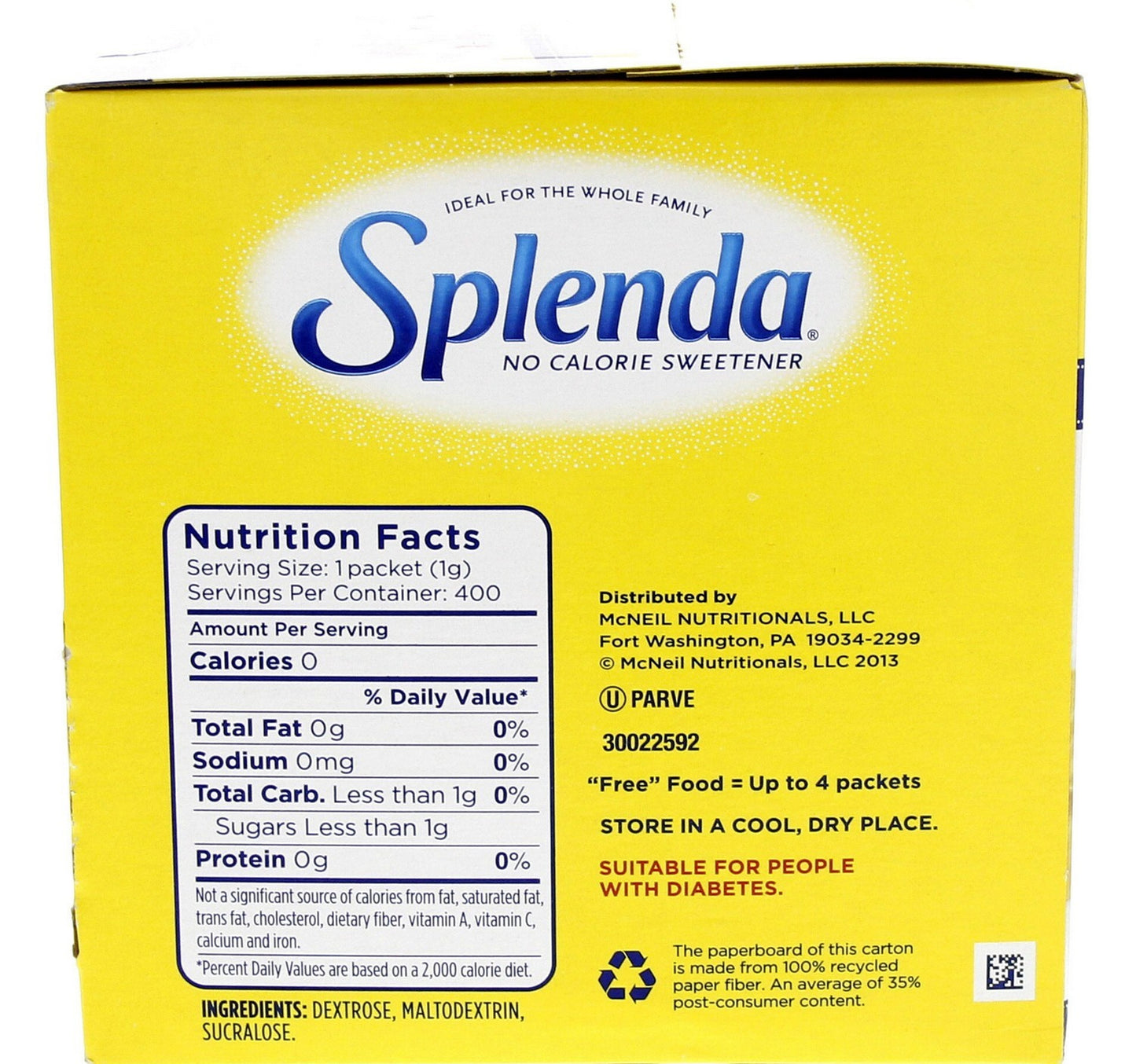 Splenda No Calorie Sweetener 400 Packets 400 g