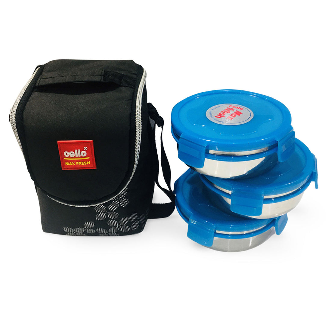 Cello Stainless Steel Snack Box 3pcs + Bag