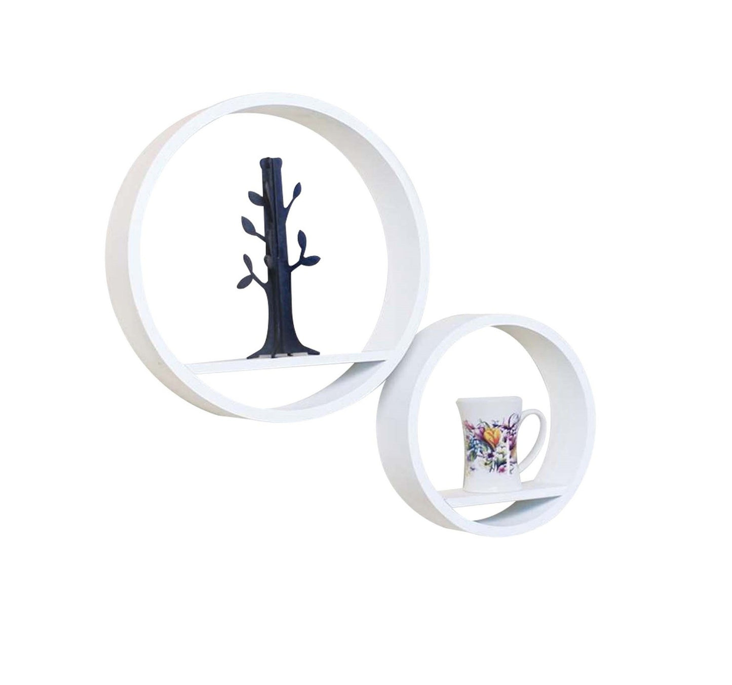 Maple Leaf Glossy Painting Wall Shelf 2 pcs Set, White, 8211