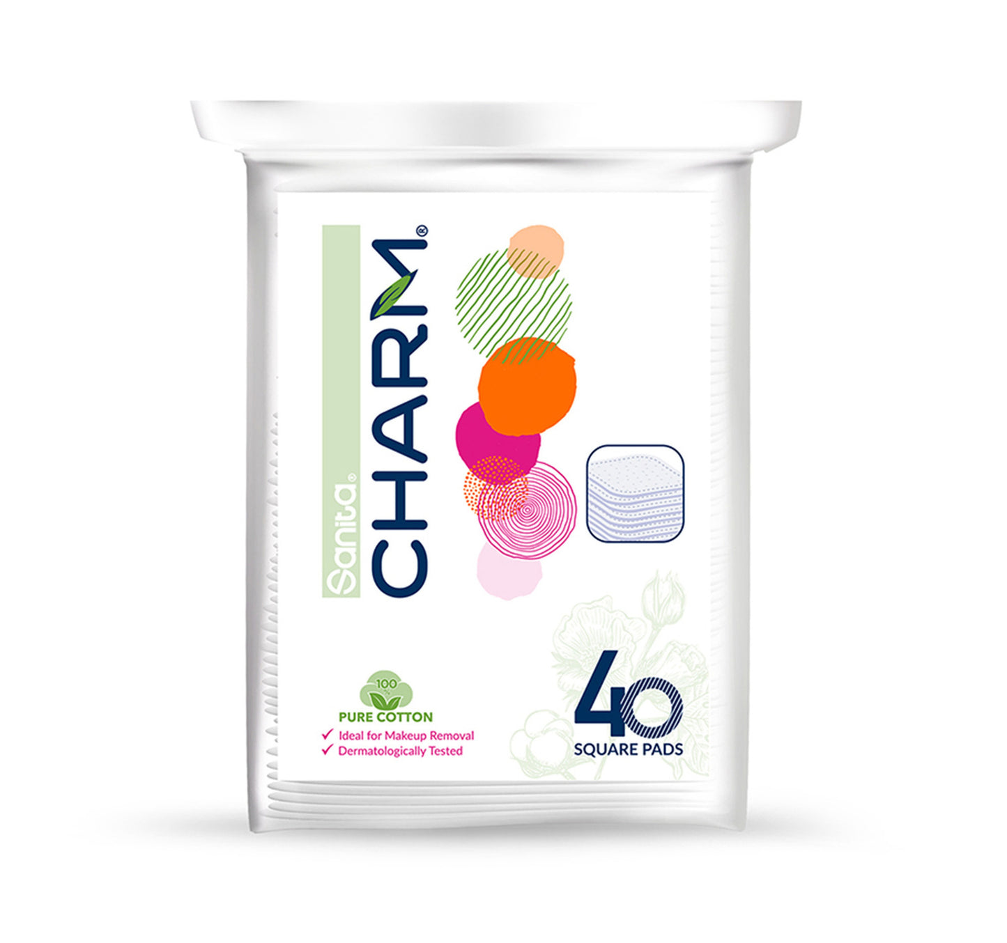 Sanita Charm Square Cotton Pads Lady White 40pcs