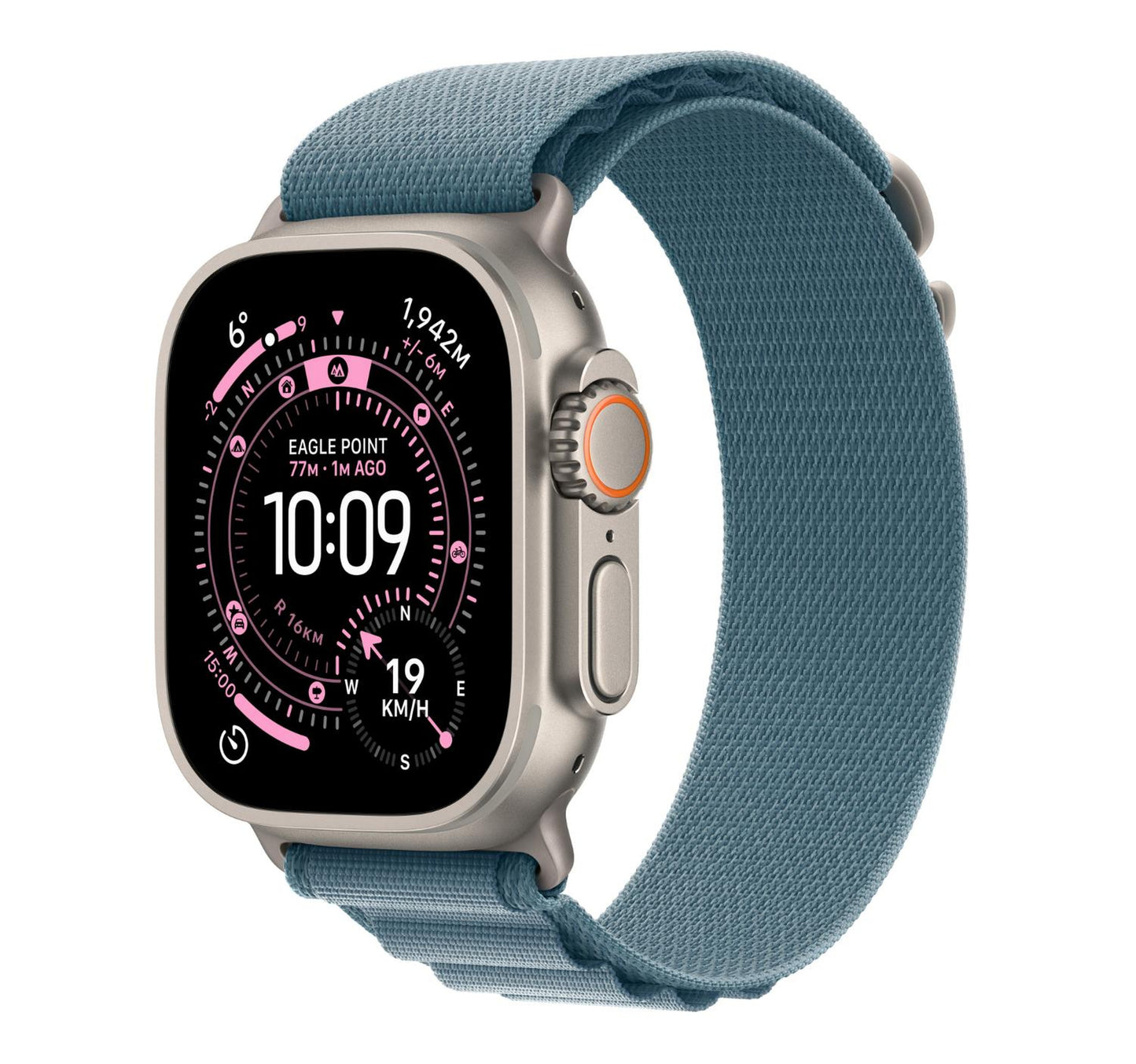 Apple Watch Ultra 3 GPS + Cellular Smartwatch, 49 mm Natural Titanium Case with Light Blue Alpine Loop (M), MEWM4AF/A