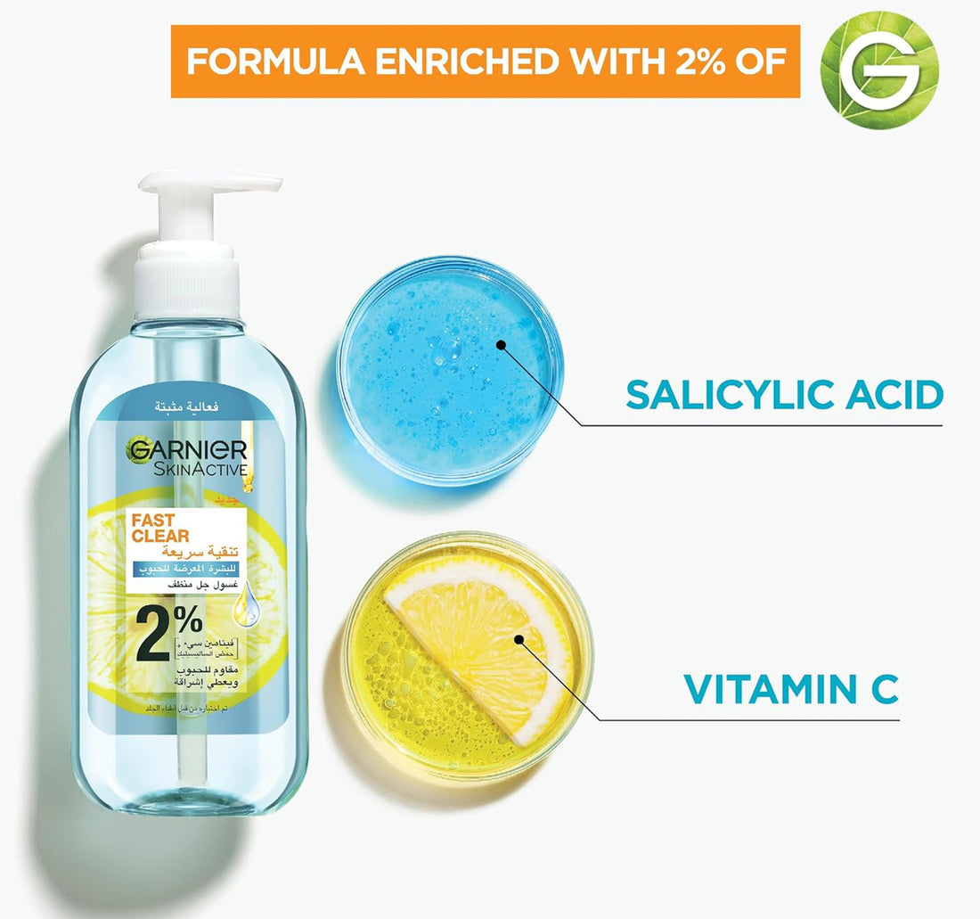 Garnier Skin Active Fast Clear Gel Wash 2% 200 ml