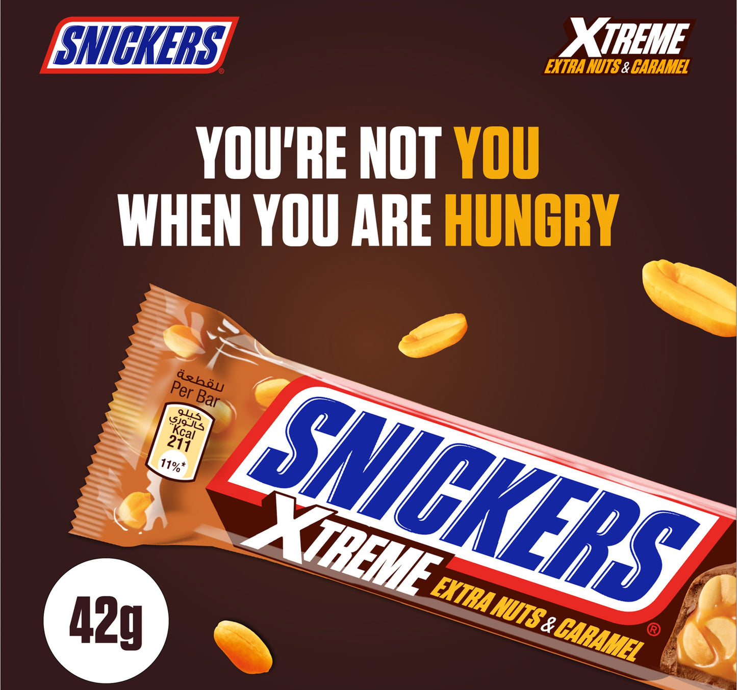 Snickers Extreme Extra Nut & Caramel Chocolate Bar 42 g
