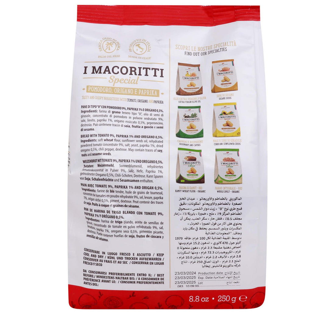 I Macoritti Mini Breadsticks Tomato, Oregano & Paprika 250 g