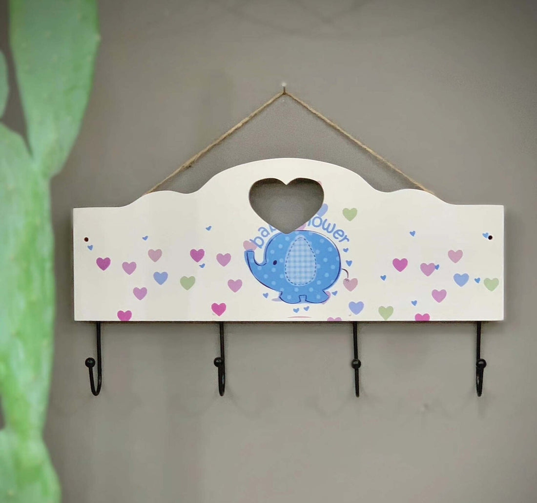 Maple Leaf Multifunction Baby Sign Wooden Wall Hook Hanger With 4 Key Hanging Hooks, 40 x 22.5 x 5cm, 20YX101