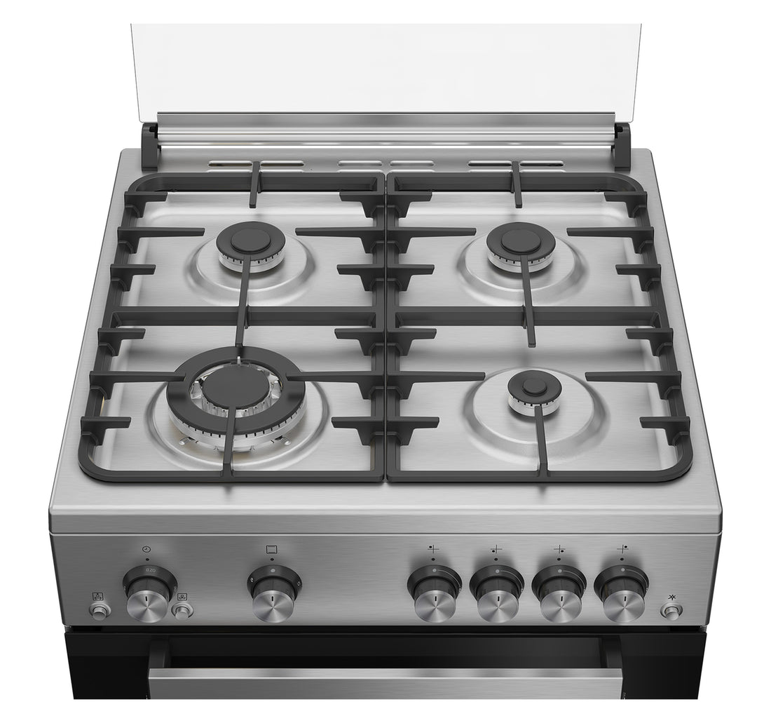 Beko 4 Burner Freestanding Gas Cooking Range, 60x60cm, Stainless Steel, FSHT61121DXL