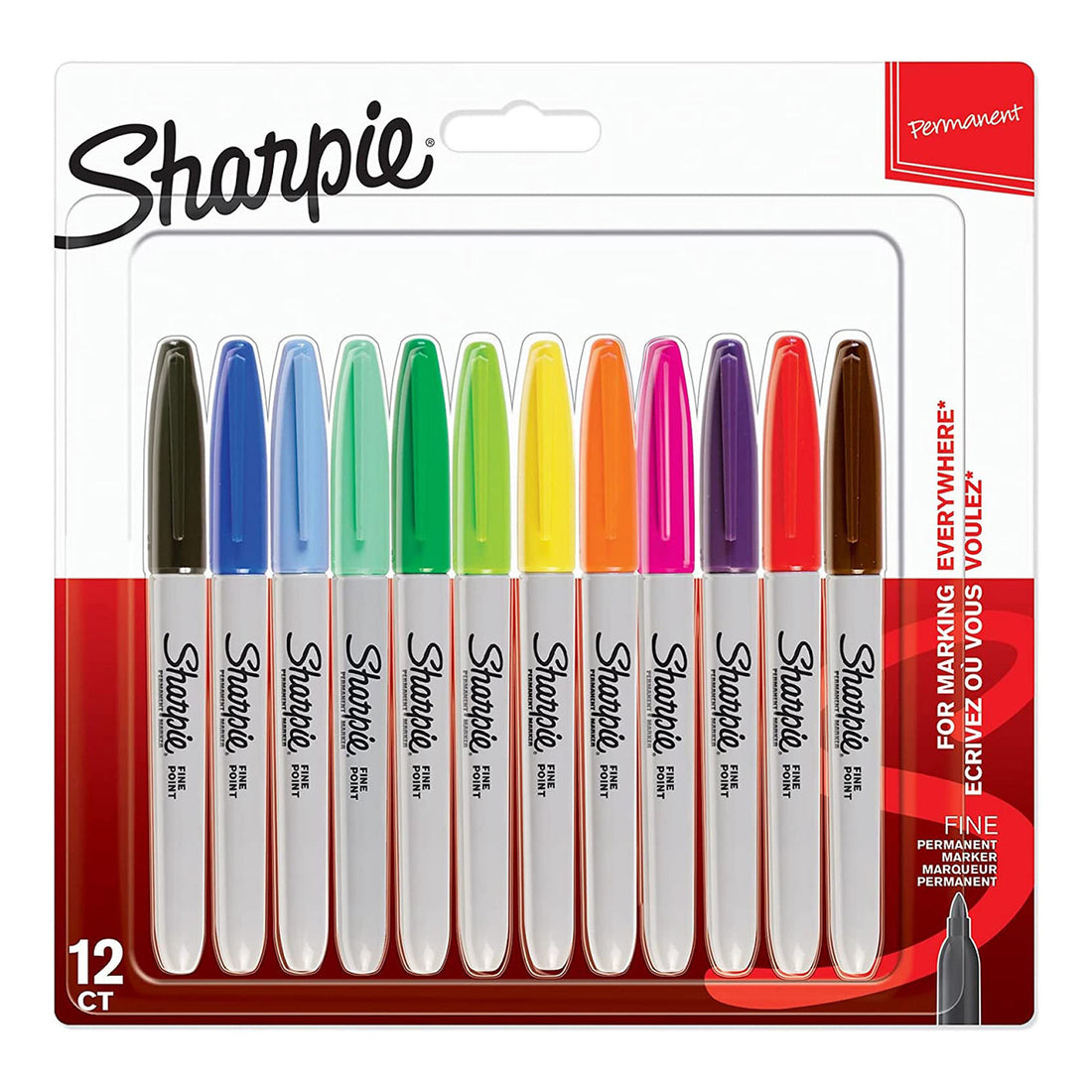 قلم تحديد دائم شاربي فاين، 12 لونًا متنوعًا