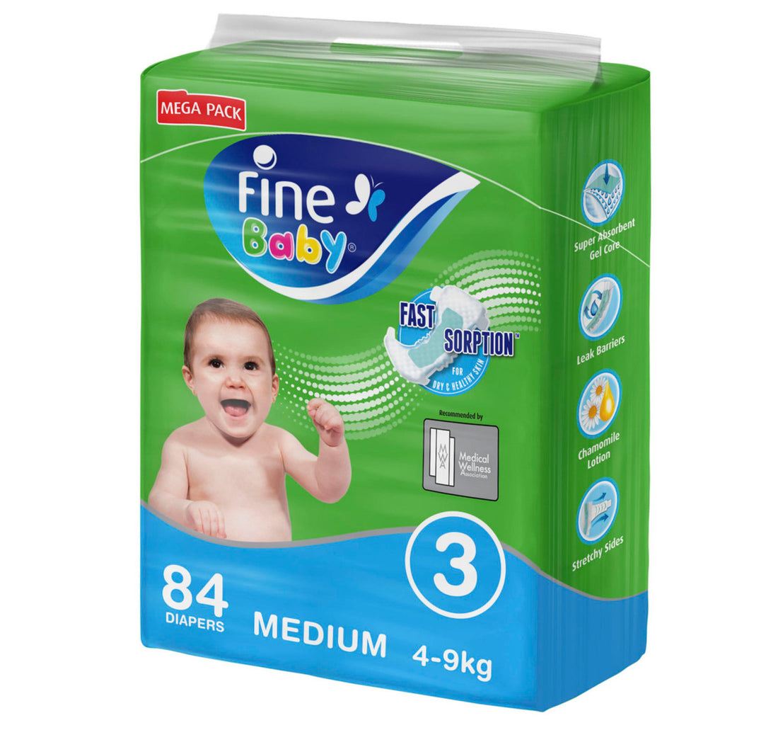 Fine Baby Diapers Size 3 Medium 4-9 kg Mega Pack 84 pcs