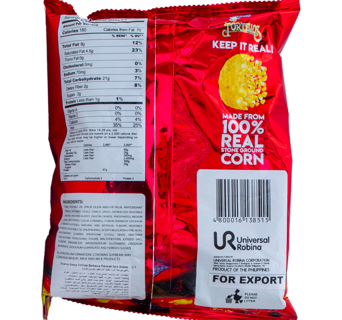 Granny Goose Tortillos Barbecue Flavored Corn Snacks 100 g
