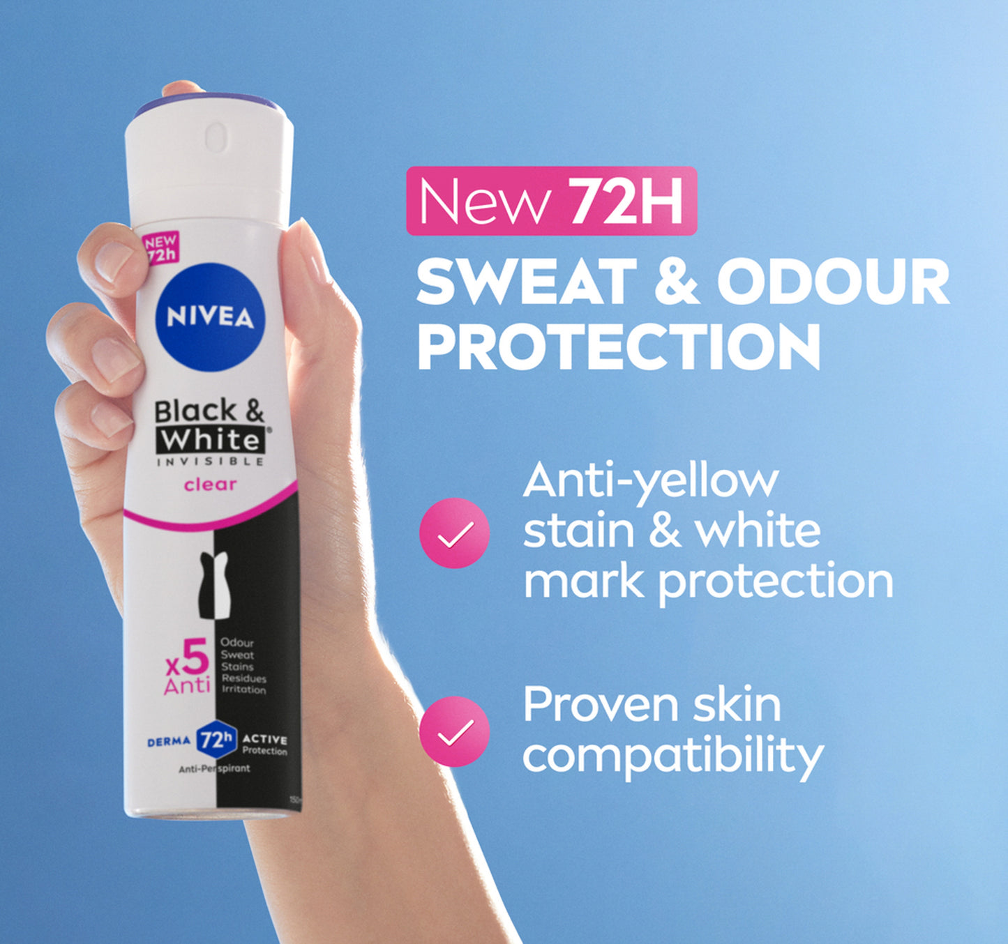 Nivea Black & White Invisible Antiperspirant Deodorant Spray for Women Clear 72H Active Protection 200 ml