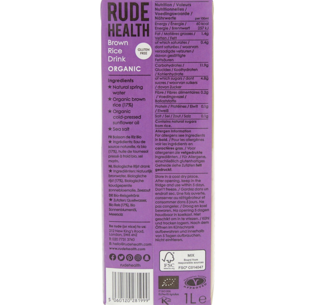 Rude Health Organic Brown Rice Drink 1 Litre