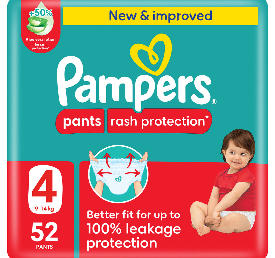 Pampers Rash Protection Pants Diapers, Size 4, 9-14kg, Mega Pack, 52 pcs