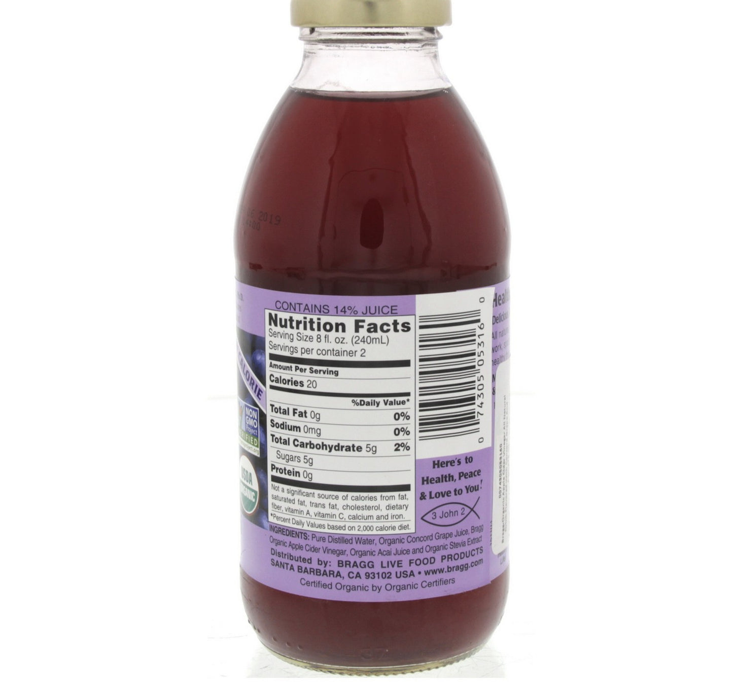 Bragg Organic Apple Cider Vinegar Concord Grape Acai 473 ml