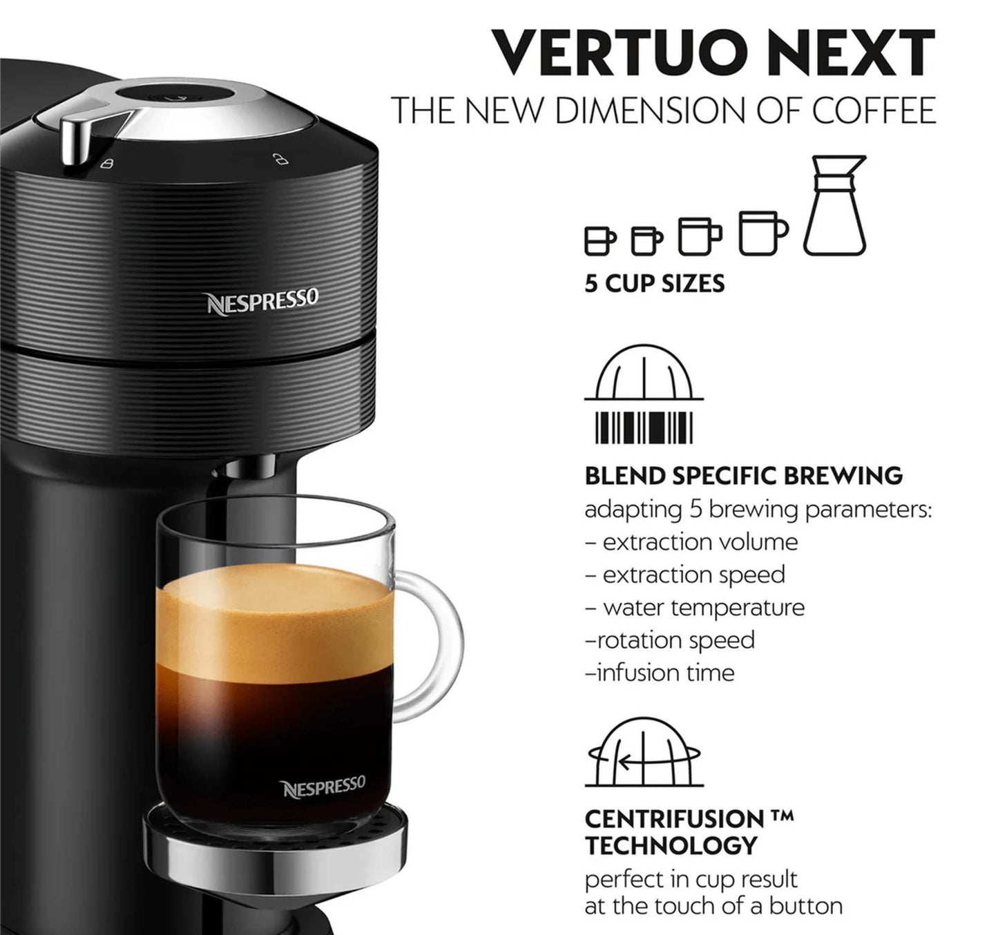 Nespresso Vertuo Next Coffee Machine, Black, GCV1-GB-BK-NE