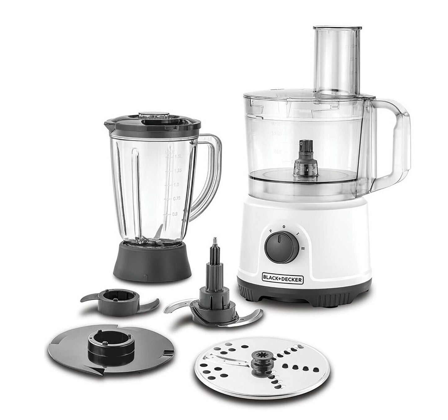 Black+Decker 2L 800W Multifunction 5-in-1 Food Processor, White, FX822-B5