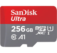 بطاقة ذاكرة SanDisk Ultra UHS I MicroSD، سعة 256 جيجابايت، سرعة نقل بيانات 150 ميجابايت/ثانية، رمادي/أحمر، SDSQUAC-256G-GN6MN