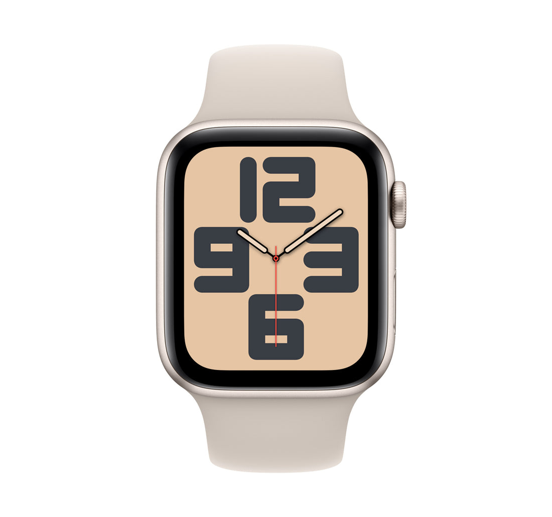 Apple Watch SE GPS Smartwatch, 44 mm Starlight Aluminium Case with Starlight Sport Band, S/M, MRE43