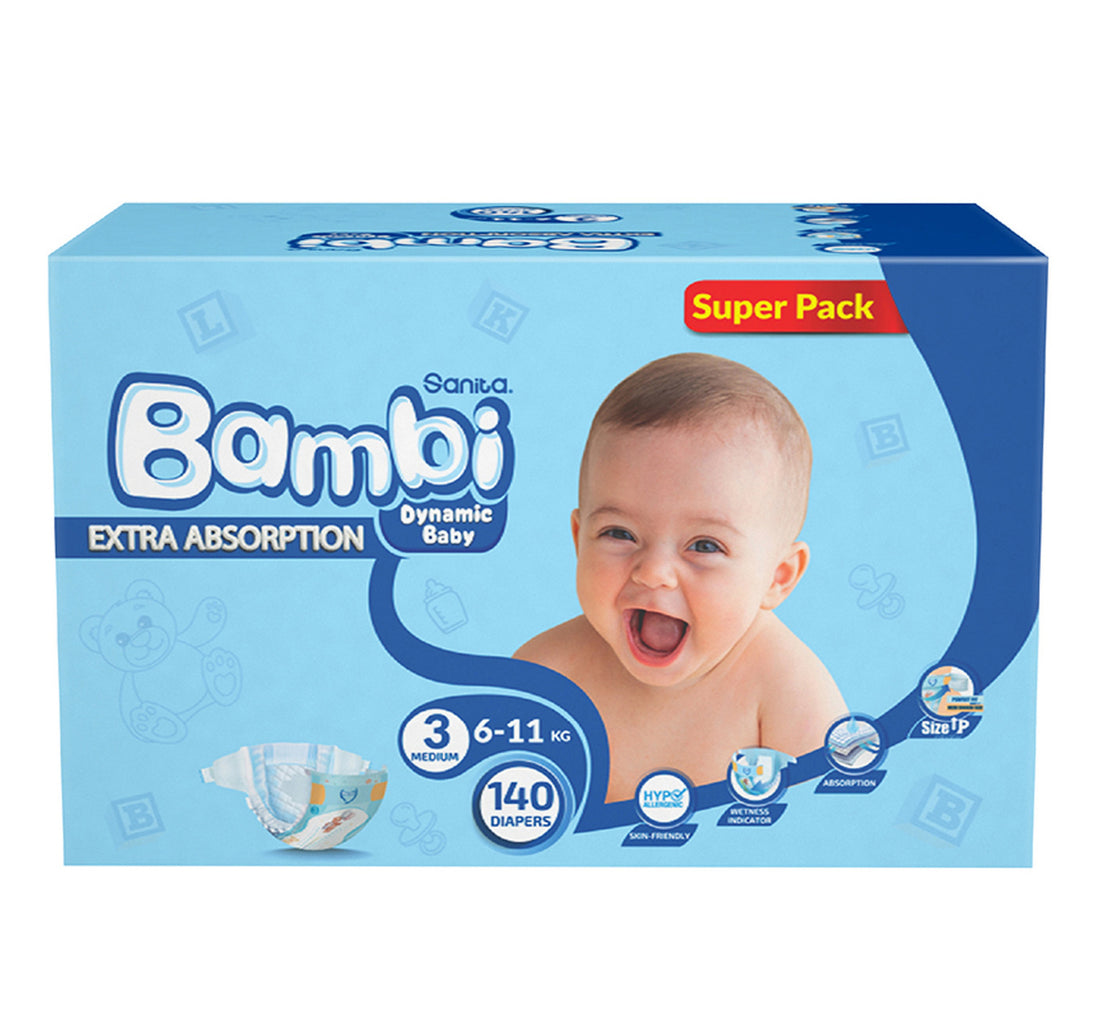 Sanita Bambi Baby Diaper Size 3 Medium 6-11 kg 140pcs