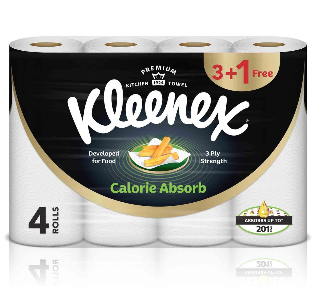 Kleenex Calorie Absorb Kitchen Tissue Paper Towel 3ply 50 Sheets 4 Rolls
