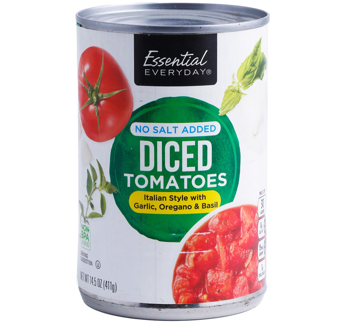 Essential Everyday No Salt Added Diced Tomatoes with Garlic, Oregano & Basil 411 g