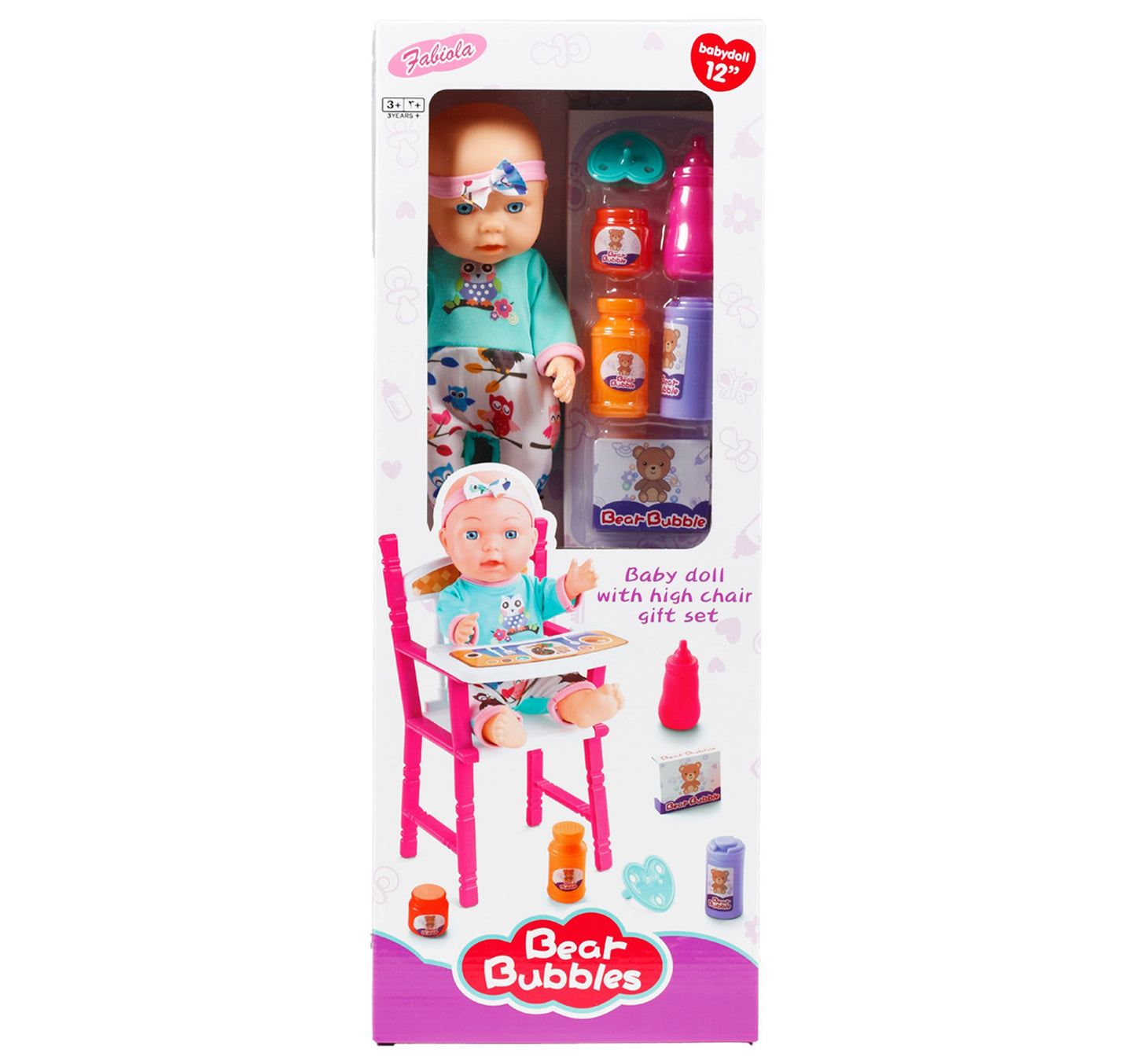 Fabiola Baby Doll with Dining High Chair Gift Set, 12 inches, BB-1206