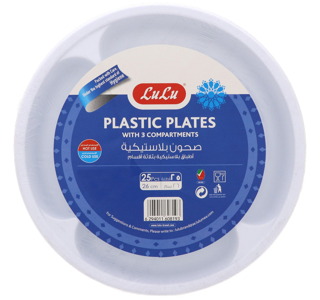 LuLu Plastic Plates With 3 Compartments 26cm 25 pcs