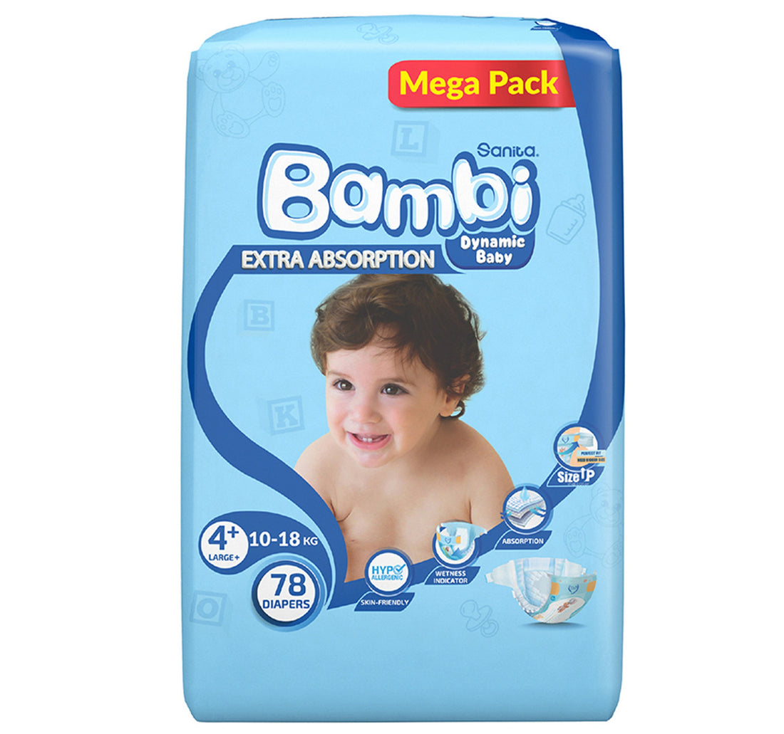 Sanita Bambi Baby Diaper Mega Pack Size 4+ Large Plus 10-18 kg 78 pcs