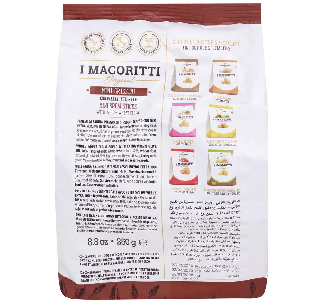 I Macoritti Mini Breadsticks Whole Wheat 250 g